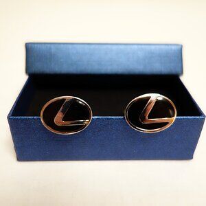 Brand New Chromed & Enameled Lexus Emblem Cufflinks with Case, Silver